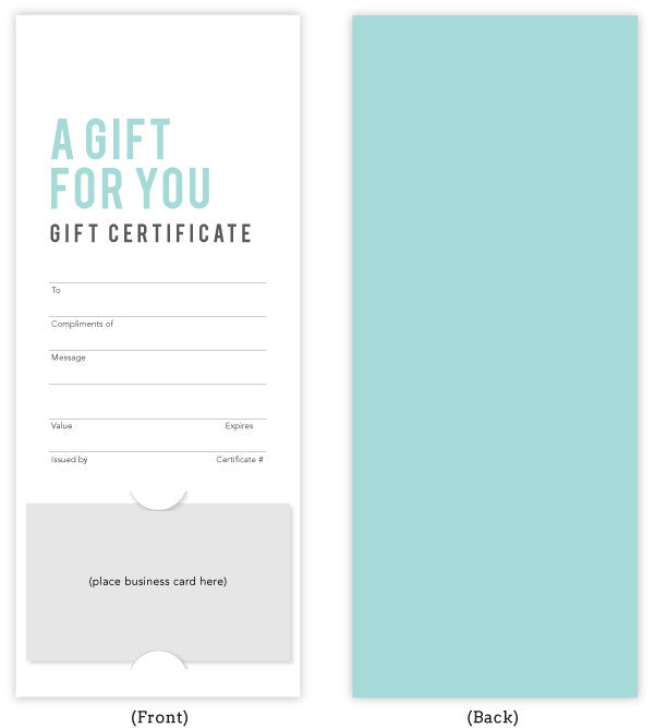 Vertical gift certificate - FRONT and BACK